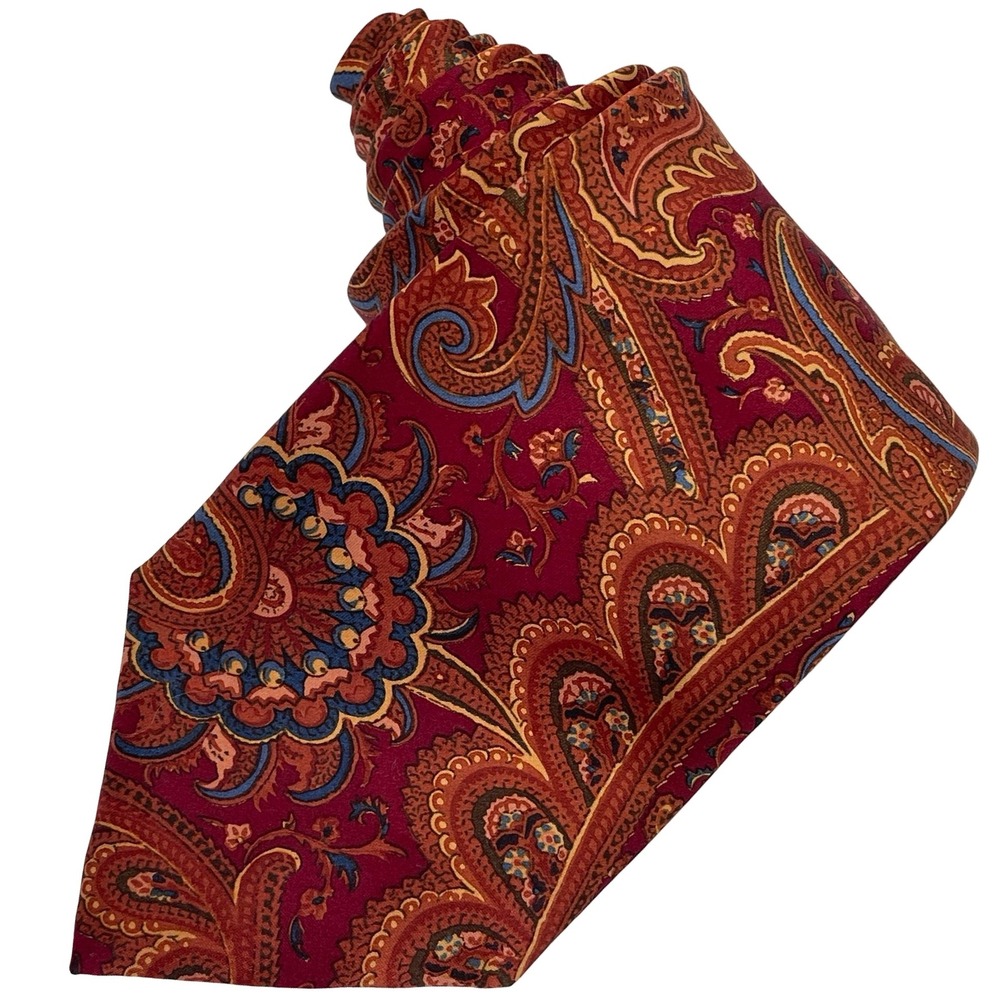 Vintage Paul Fredrick Paisley Necktie Men Burgundy Silk Hand Tailored USA Fall